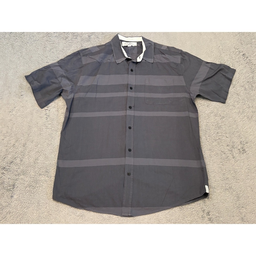 Ezekiel Mens XL Gray Striped Short Sleeve Button Up Shirt Skater Casual Cotton